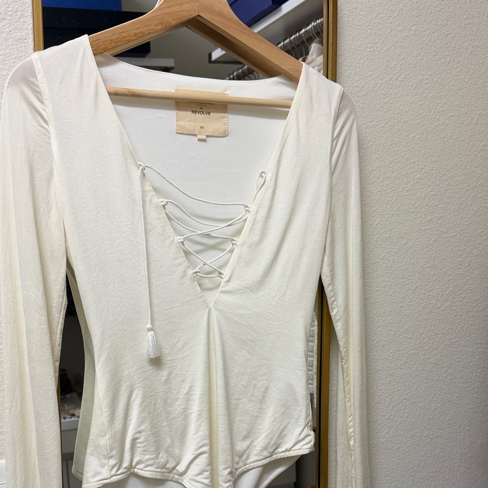 REVOLVE Ivory Lace-Up Bodysuit